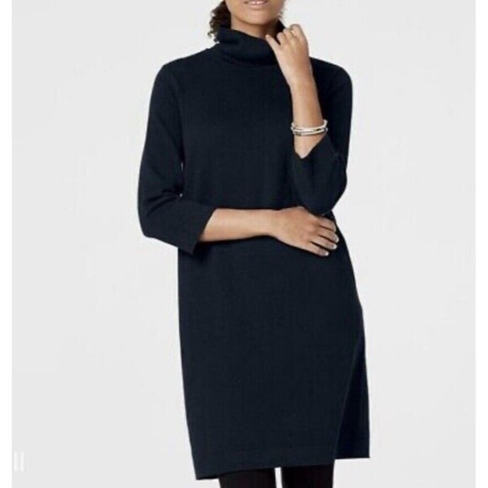 J Jill Knit Sweater Dress Womens Small Navy Blue Knit Minimalist‎